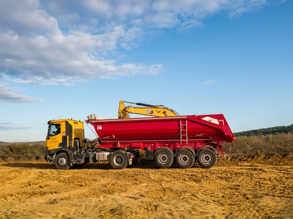 Chantier de construction extérieur avec ouvrier en équipement de sécurité observant les travaux